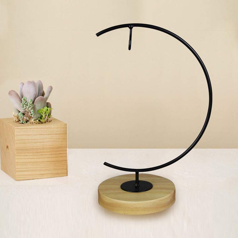 YY YEARCHY Ornament Display Metal Terrarium Air Plant Stand Flower Pot Holder Iron Pothook Stand for Hanging Glass Globe Ball (G round wood) - Image 5